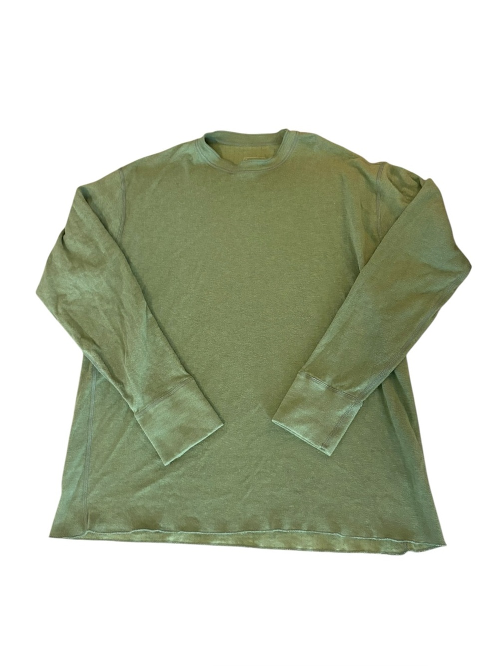 LL Bean 2 Layer River Driver Thermal Crew Neck Top Mens Large Wool Blend Green